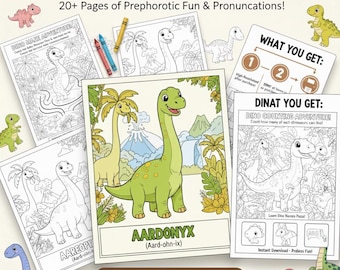 Dino Coloring Book with Pronunciation: 20+ Pages (Printable Digital Download)
