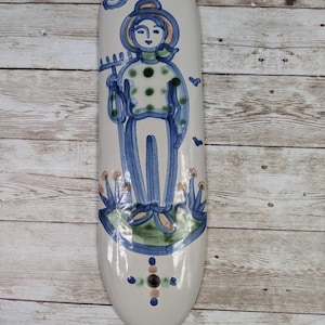 M A Hadley Pottery Stoneware Door Plate Plaque Country Scene Blue Farmer