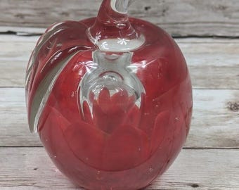 Vintage Joe St Clair Red Art Glass Apple Paperweight Signed Elwood Indiana Hand Blown Teacher Gift