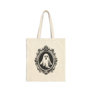 Victorian Frame Ghost Tote Bag | Halloween Spooky Portrait Canvas Tote
