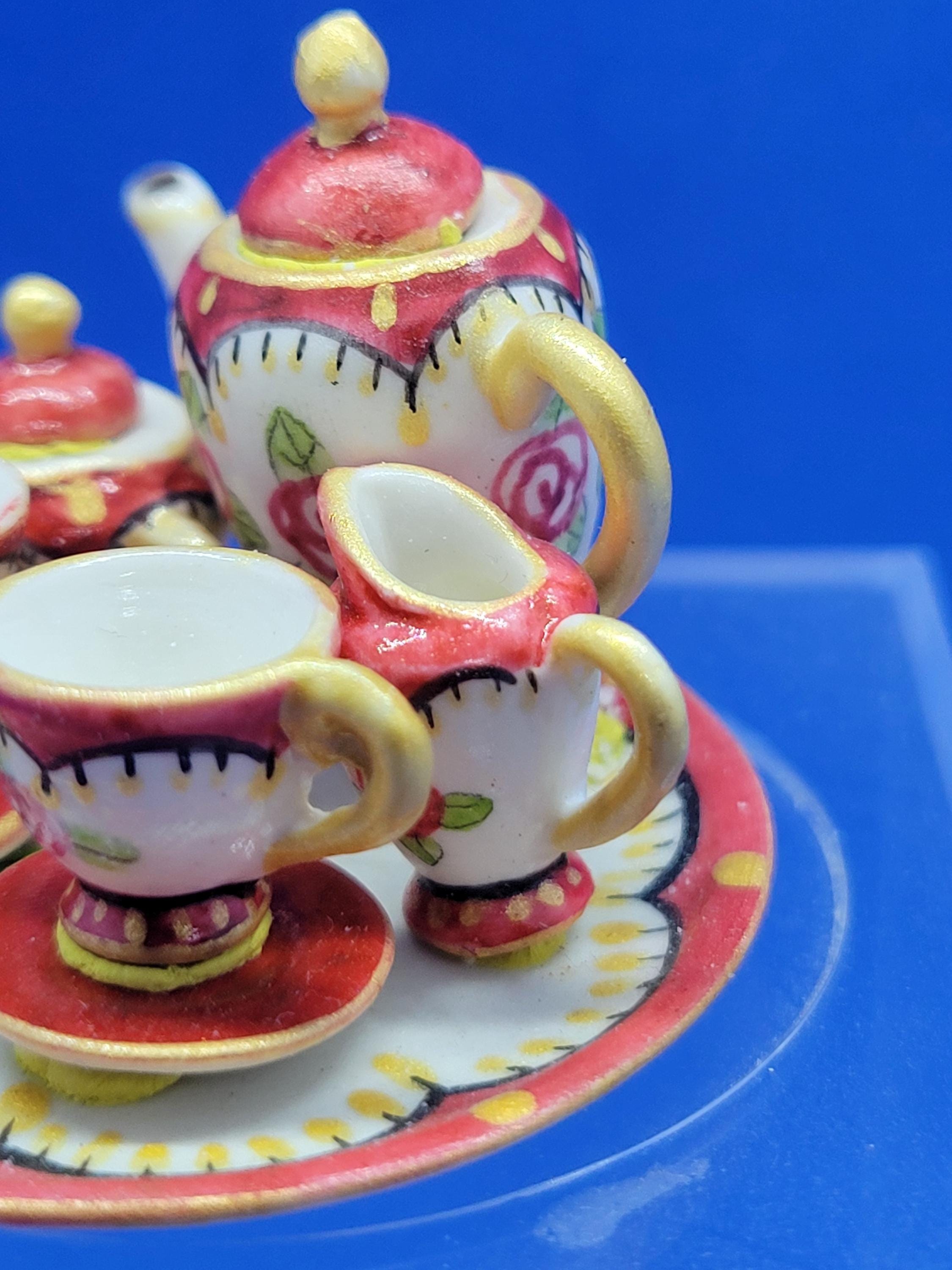ドールハウスミニチュア磁器ティーセット手描き - Etsy 日本
