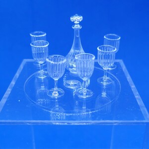 Dollhouse Miniature Glass Decanter and Glasses Set