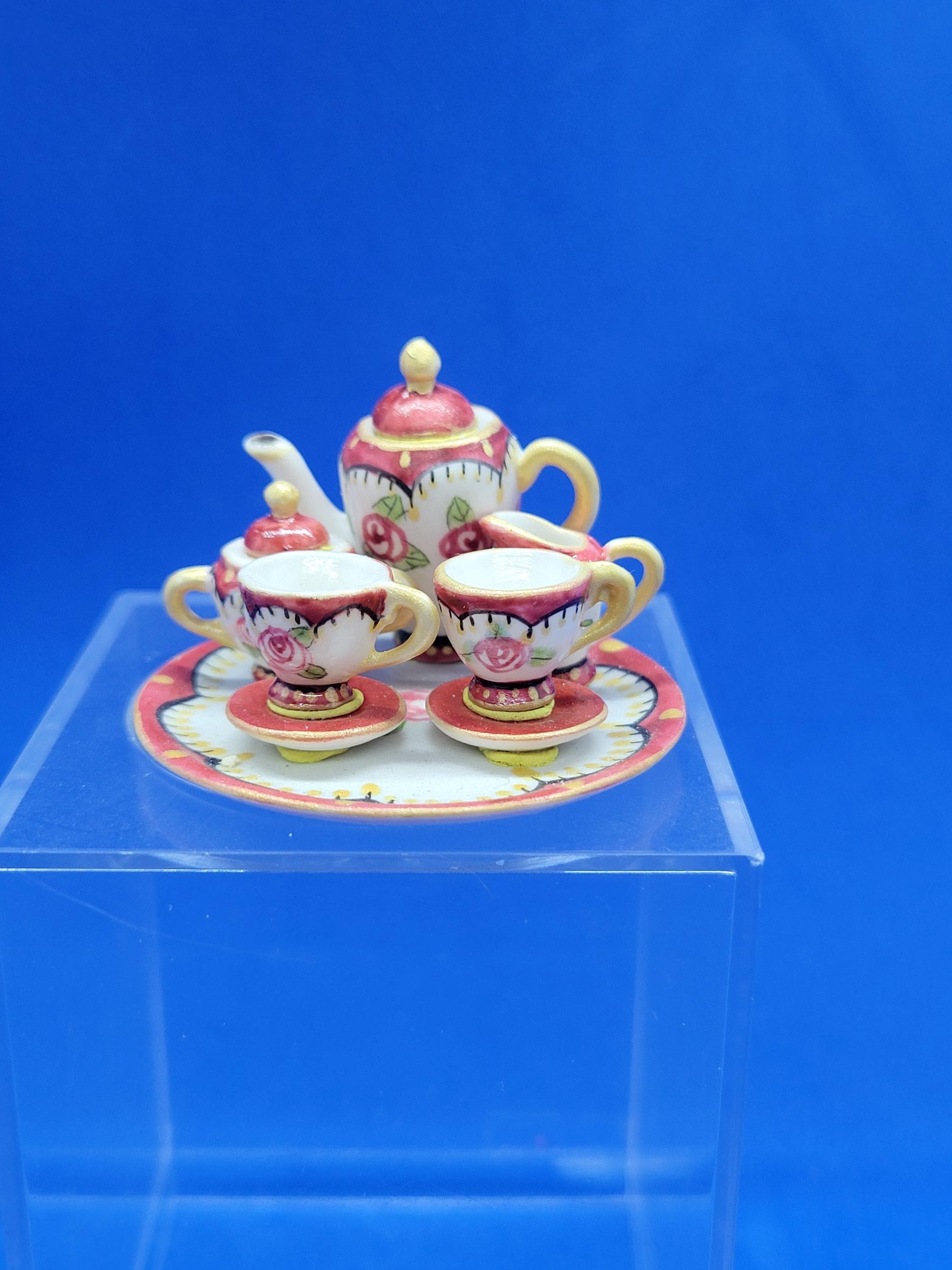 ドールハウスミニチュア磁器ティーセット手描き - Etsy 日本