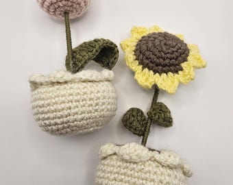 Crochet Tulip Flower Pot | Soft Sunflower Handmade Pot| Gift For All Ages