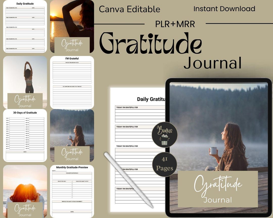 PLR MRR CANVA Gratitude Journal Printable | Digital Journal Template ...