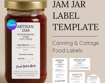 Jam Jar Label Template | Canning Labels | Mason Jar Labels | Cottage Food Label | Editable Canva Food Label for Preserves