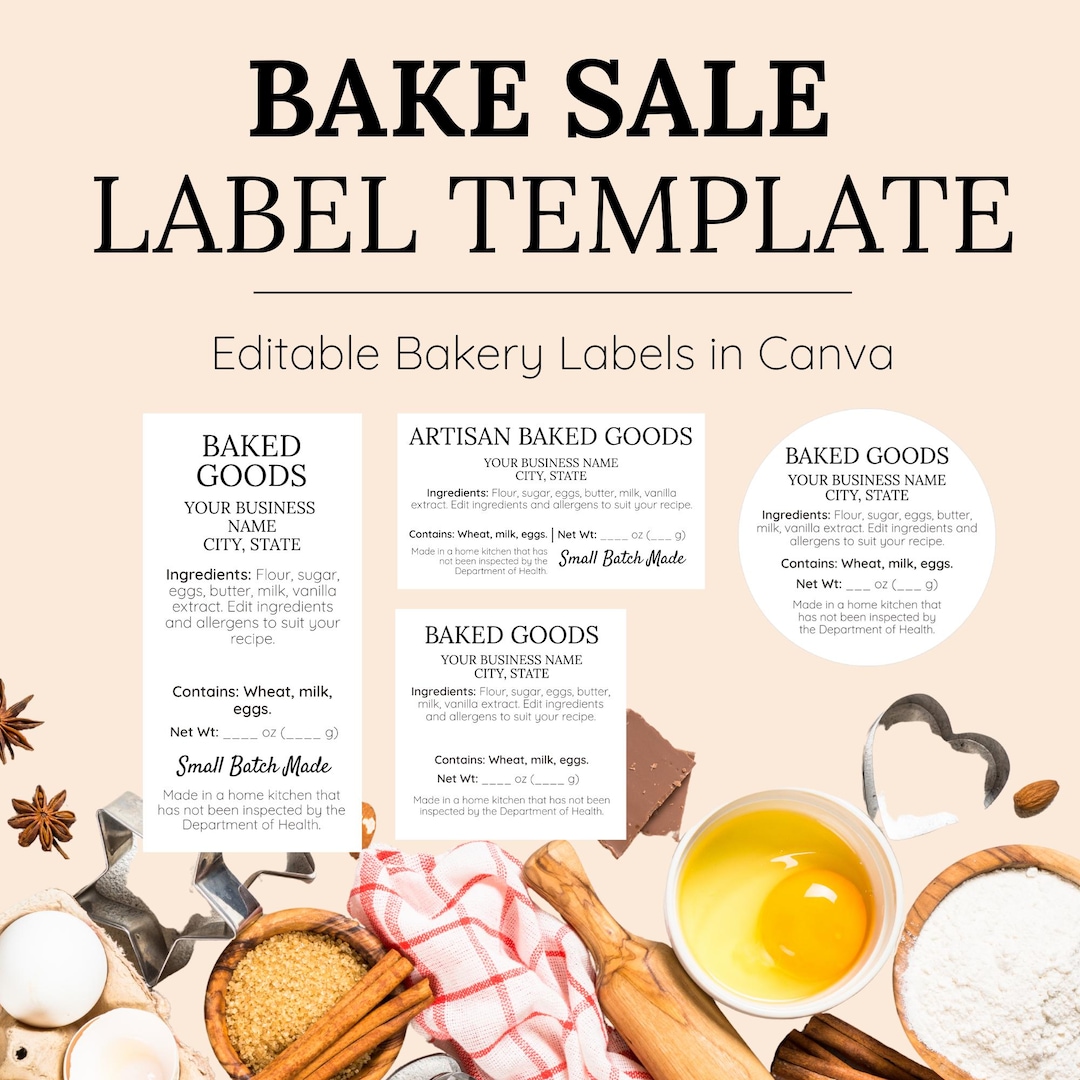 Bake Sale Label Template | Cookie & Brownie Labels | School Fundraiser ...