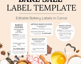 Bake Sale Label Template | Cookie & Brownie Labels | School Fundraiser Bake Sale Labels | Editable Canva Baked Goods Packaging