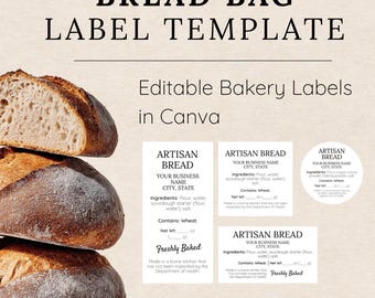 Bread Bag Label Template | Bakery Bread Packaging Label | Cottage Food Bread Label | Editable Canva Homemade Bread Label