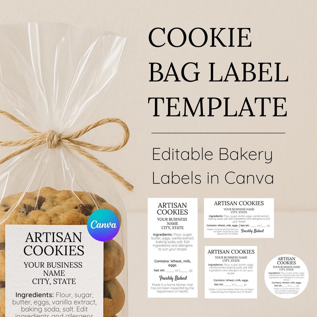 Cookie Bag Label Template | Home Bakery Cookie Packaging | Cottage Food ...