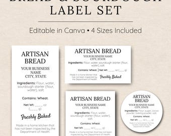 Sourdough Label Template • Bread Packaging Labels • Bread Bag Label Printable • Editable Canva Bakery Label Set • Cottage Food Law Stickers