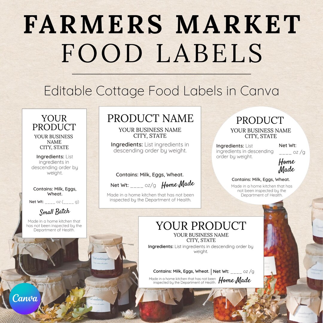 Farmers Market Food Label Template | Cottage Food Label | Editable ...