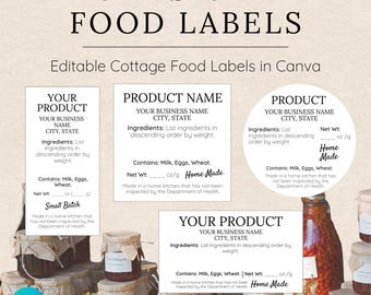 Farmers Market Food Label Template | Cottage Food Label | Editable Ingredient Label | Canva Food Packaging Label for Home Bakers