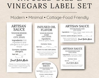 Infused Oil and Vinegar Label Template • Olive Oil Bottle Labels • Vinegar & Refill Labels • Cottage Food Packaging • Editable in Canva