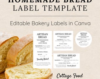 Homemade Bread Label Template | Bread Bag Label | Cottage Food Bread Label | Editable Canva Bakery Packaging Label