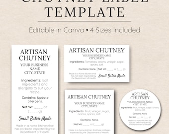 Chutney Label Template • Canning Jar Labels • Relish & Savoury Preserve Labels • Cottage Food Label Set • Editable in Canva • Lid Label