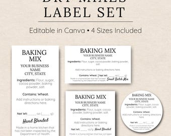 Dry Mix Label Template • Editable Pantry Mix Labels • Baking Mix Packaging • Food Labels for Homemade Mixes • Cottage Food Law Label Set