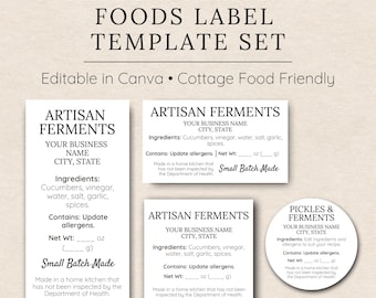 Pickles & Fermented Foods Label Template • Cottage Food Labels • Jar and Lid Labels • Sauerkraut Kimchi Pickle Labels • Editable in Canva