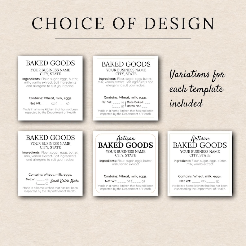Bakery Ingredient Label Template | Cottage Food Ingredient Label ...