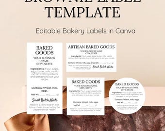 Brownie Label Template | Bakery Packaging Label | Cottage Food Label | Editable Canva Baked Goods Label for Brownie Bags