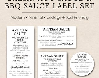 Sauce Label Template • Salsa, Hot Sauce BBQ Labels • Bottle & Jar Food Label • Cottage Food Label • Editable in Canva • Printable Label