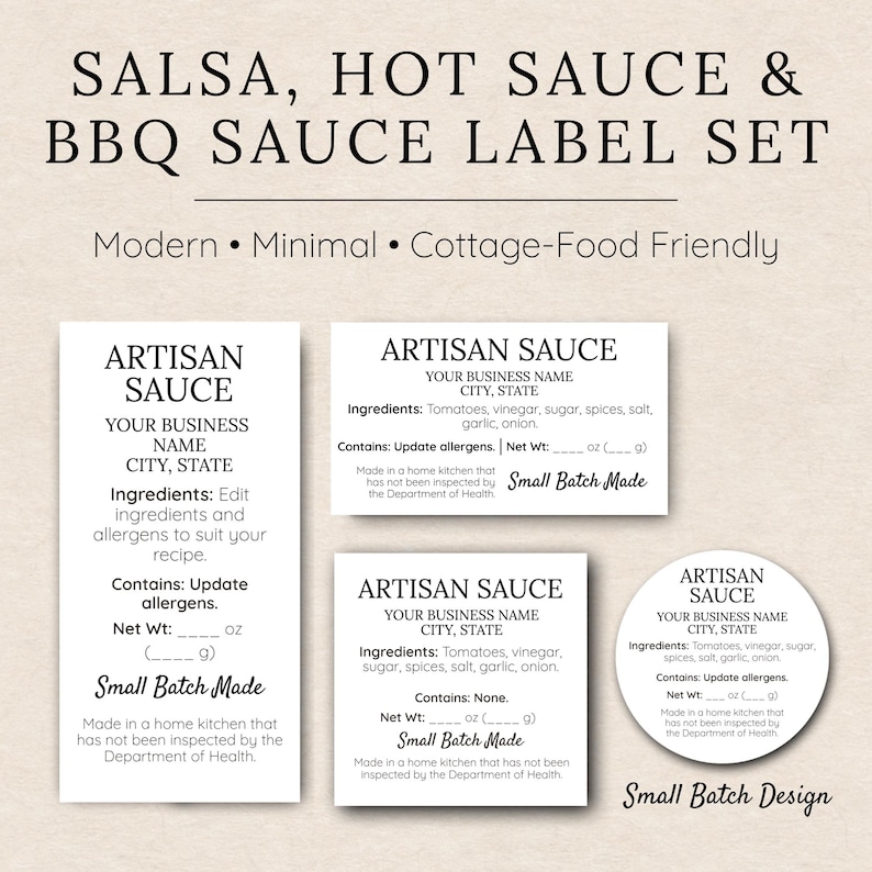 Sauce Label Template • Salsa, Hot Sauce BBQ Labels • Bottle & Jar Food ...