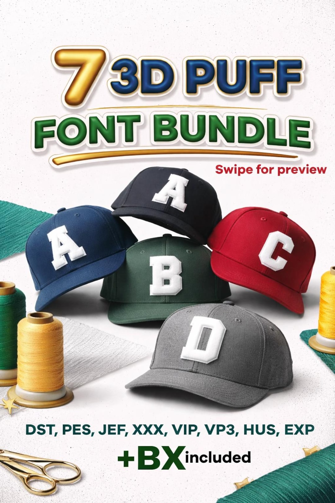 3D Puff Font for Bundle Hat Embroidery BX | Varsity College Foam Fonts ...
