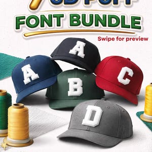 3D Puff Font for Bundle Hat Embroidery BX | Varsity College Foam Fonts for Cap & Hat | PES Dst, JEF   | Athletic 3D Foam Letters