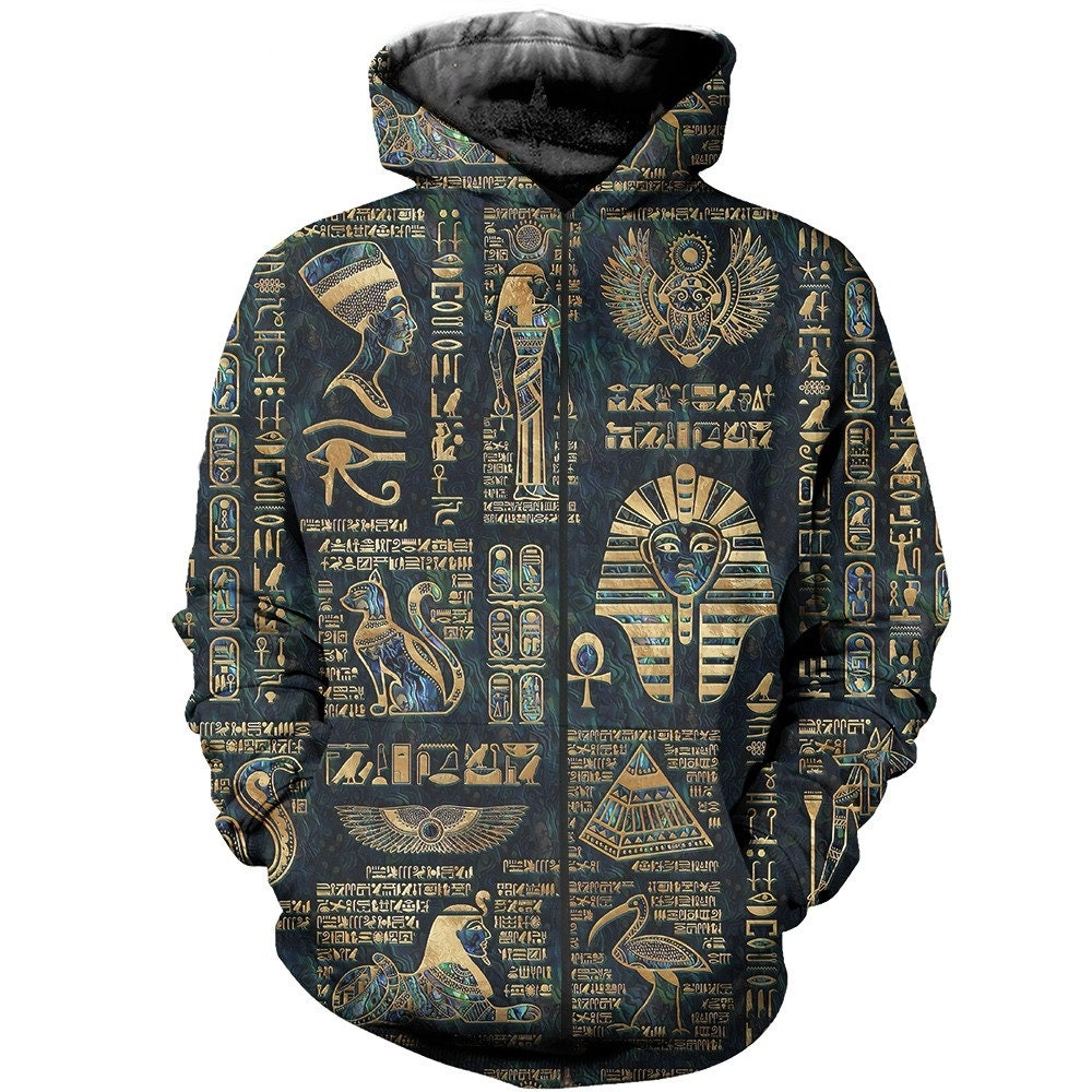 Egypt Pharaoh Sleeveless Hoodie Egyptian Hieroglyphs and Symbols DT02