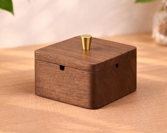 Walnut Wood Ashtray with Brass Inlay, Mortise Tenon Joint Office Decor