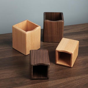 Solid Black Walnut Pen Holder, Minimalist Wood Desk Organizer, Artisan Crafted Cormorant Garamond Monogram