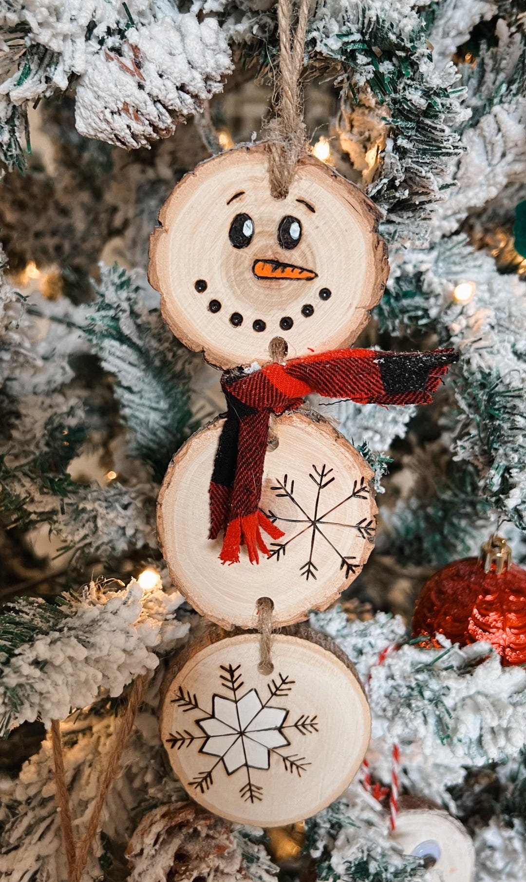Hand Burned Wood Slice Snowman - Etsy