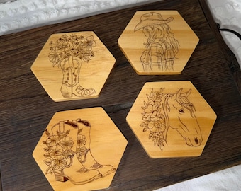 Hand Burned Wooden Coasters