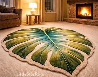 Hand Tufted Monstera Leaf Rug | Tropical Home Decor