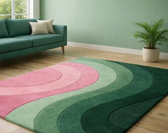 Tufted Plüsch Wellenteppich, Pink und Grün, Moderner Bereich Teppich