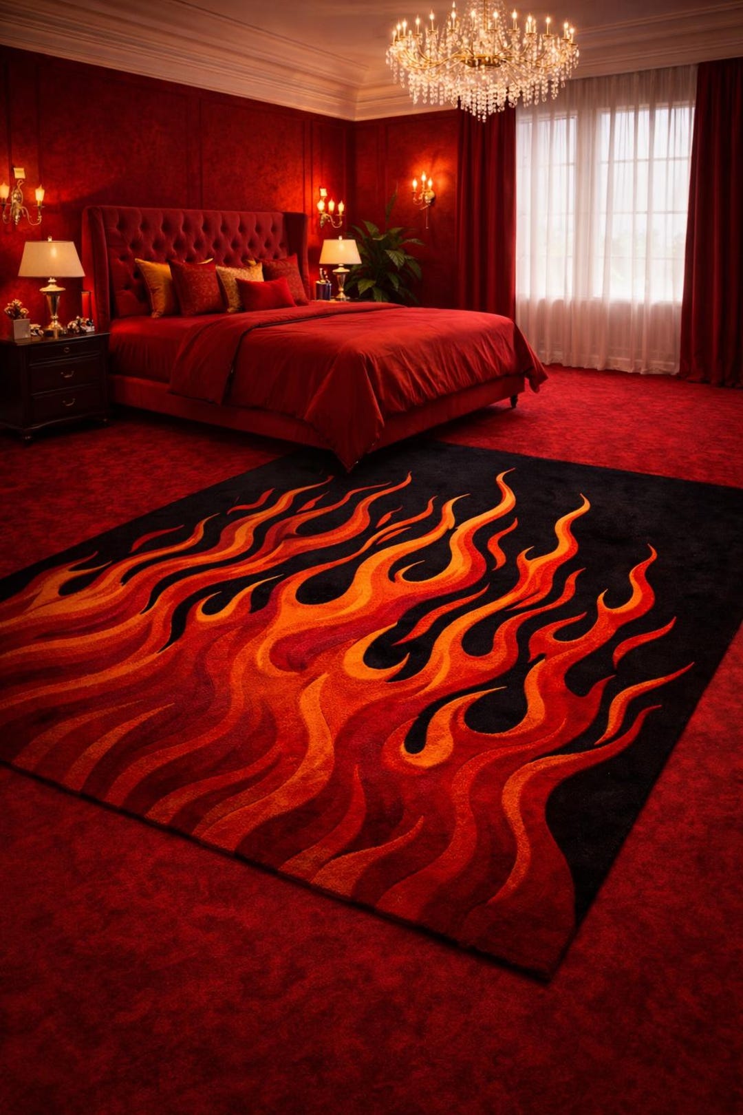 Hand Tufted Wool Flame Rug – Black & Red Fire Design - Etsy