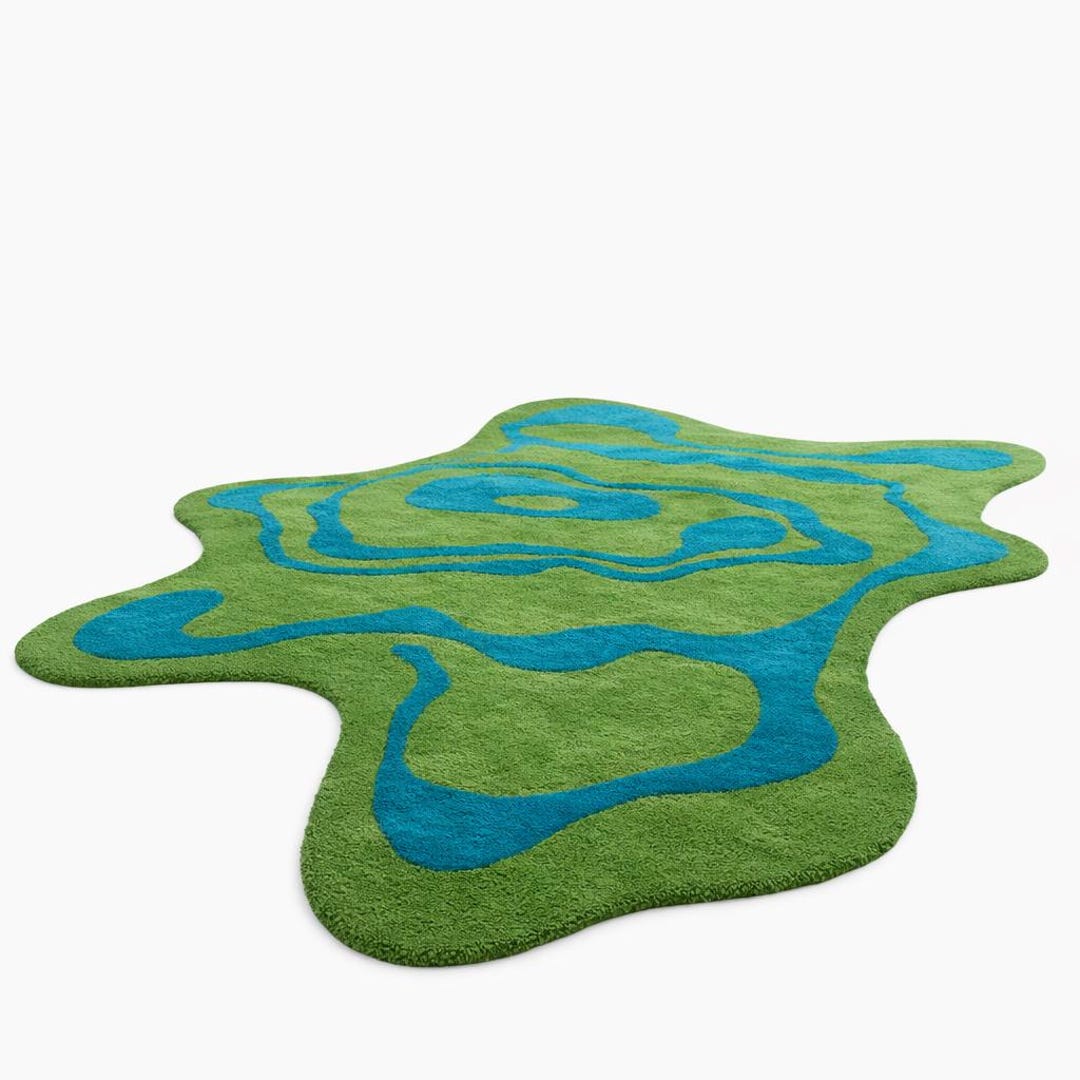 Hand Tufted Wool Rug | Green & Blue Abstract, Organic Shape - Etsy