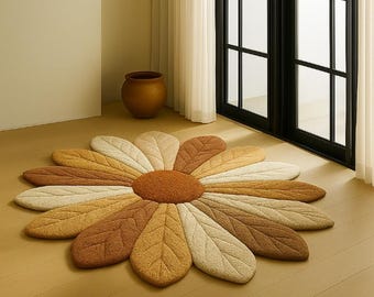 Hand Tufted Daisy Flower Rug • Sculpted Boho Floral Carpet