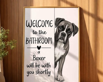 Boxer Bathroom Wall Art | Dog Bathroom Decor | Funny Dog Art