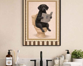 Black Labrador Reading Newspaper Vintage Western Print | Do in the toilet | Dog Lover Gifts
