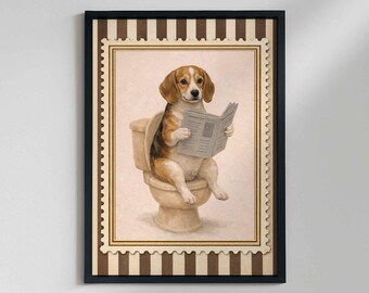 Beagle Reading Newspaper Vintage Western Print | Do in the toilet | Dog Lover Gifts