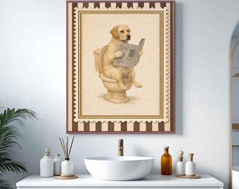 Labrador Reading Newspaper Vintage Western Print | Do in the toilet | Dog Lover Gifts