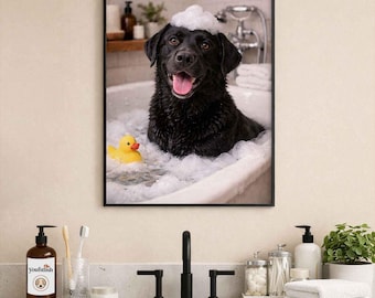 Black Labrador Bathroom Poster | Funny Dog Wall Art | Dog in Bathtub Print | Bathroom Humor Décor | Dog Lover Gift