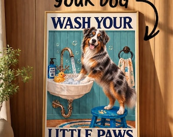 custom dog Bathroom Wall Art | wash your little paws | Dog Bathroom Decor | Dog lover gift
