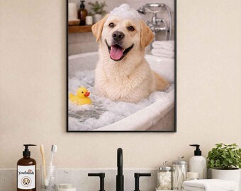 Labrador Retriever Bathroom Poster | Funny Dog Wall Art | Dog in Bathtub Print | Bathroom Humor Décor | Dog Lover Gift