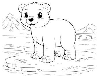 Página para colorear de oso polar • Hoja para colorear imprimible para niños • Actividad para preescolar y jardín de infantes • Descarga instantánea