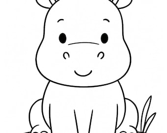 Página para colorear de hipopótamo • Hoja para colorear imprimible para niños • Actividad para preescolar y jardín de infantes • Descarga instantánea