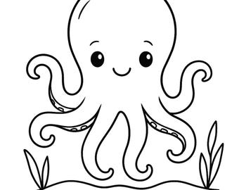Página para colorear de pulpo • Hoja para colorear imprimible para niños • Actividad para preescolar y jardín de infantes • Descarga instantánea