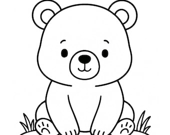 Página para colorear de oso • Hoja para colorear imprimible para niños • Actividad para preescolar y jardín de infantes • Descarga instantánea