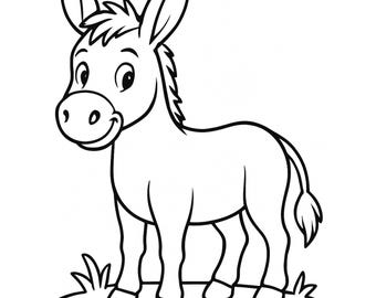 Página para colorear de burro • Hoja para colorear imprimible para niños • Actividad para preescolar y jardín de infantes • Descarga instantánea